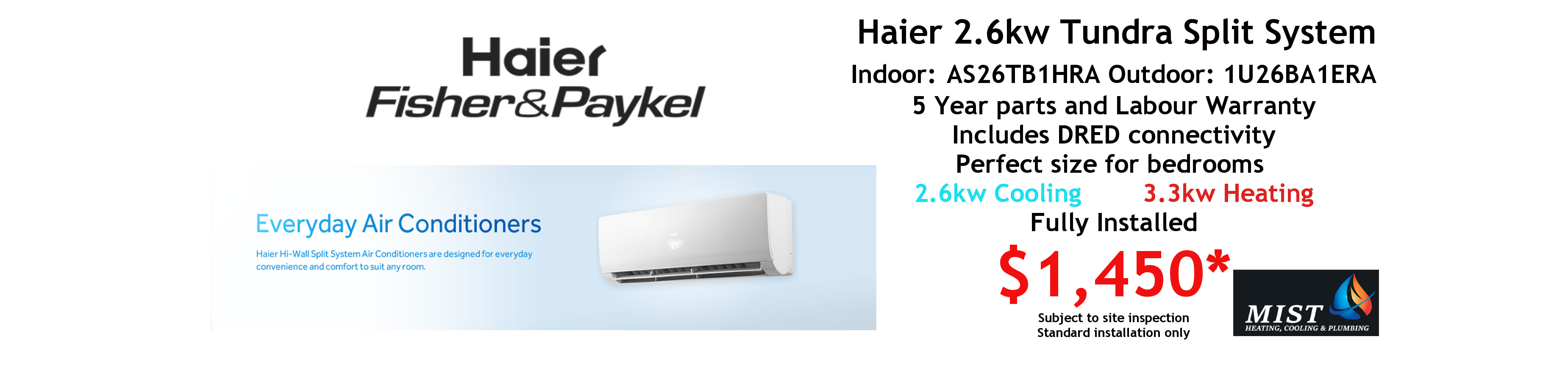 haier 2.6kw split system